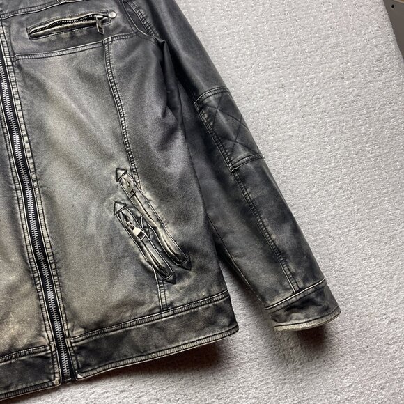 VTG B-STAR Faux Leather Moto jacket Distressed Punk Military Quilted Hood Sz S** - Picture 3 of 14